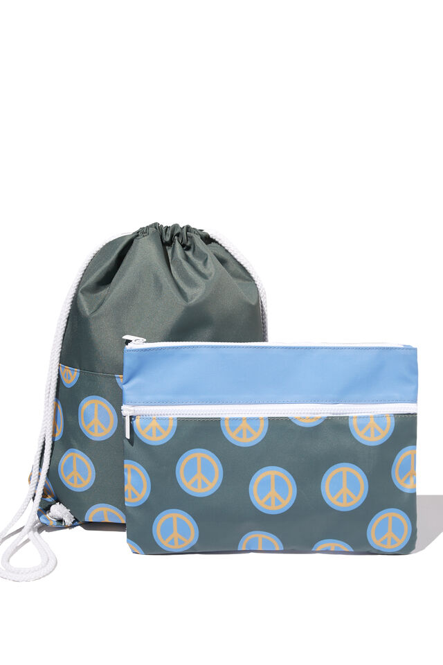 Back To It Pencil Case and Drawstring Bundle, Peace Signs